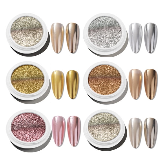 Metallic Chrome Nail Glitter,Chrome Nail Powder Kit, Silver Gold Metallic Effect Mirror Powder,Nail Chrome Powder Set