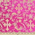 thumbnail image 1 of Metallic Church Cross Brocade Fabric 60" Wide 100% Polyester Sold By The Yard Many Colors (Fuchsia / Gold), 1 of 3