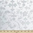 thumbnail image 1 of Metallic Church Cross Brocade Fabric 60" Wide 100% Polyester Sold By The Yard Many Colors (White / Silver), 1 of 3