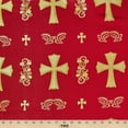 thumbnail image 1 of Metallic Clerical Church Cross Brocade Fabric 58/60" Wide Sold By The Yard Many Colors (Burgundy / Gold), 1 of 5