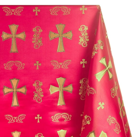 Metallic Clerical Church Cross Brocade Fabric 58/60" Wide Sold By The Yard Many Colors (Fuchsia / Gold)