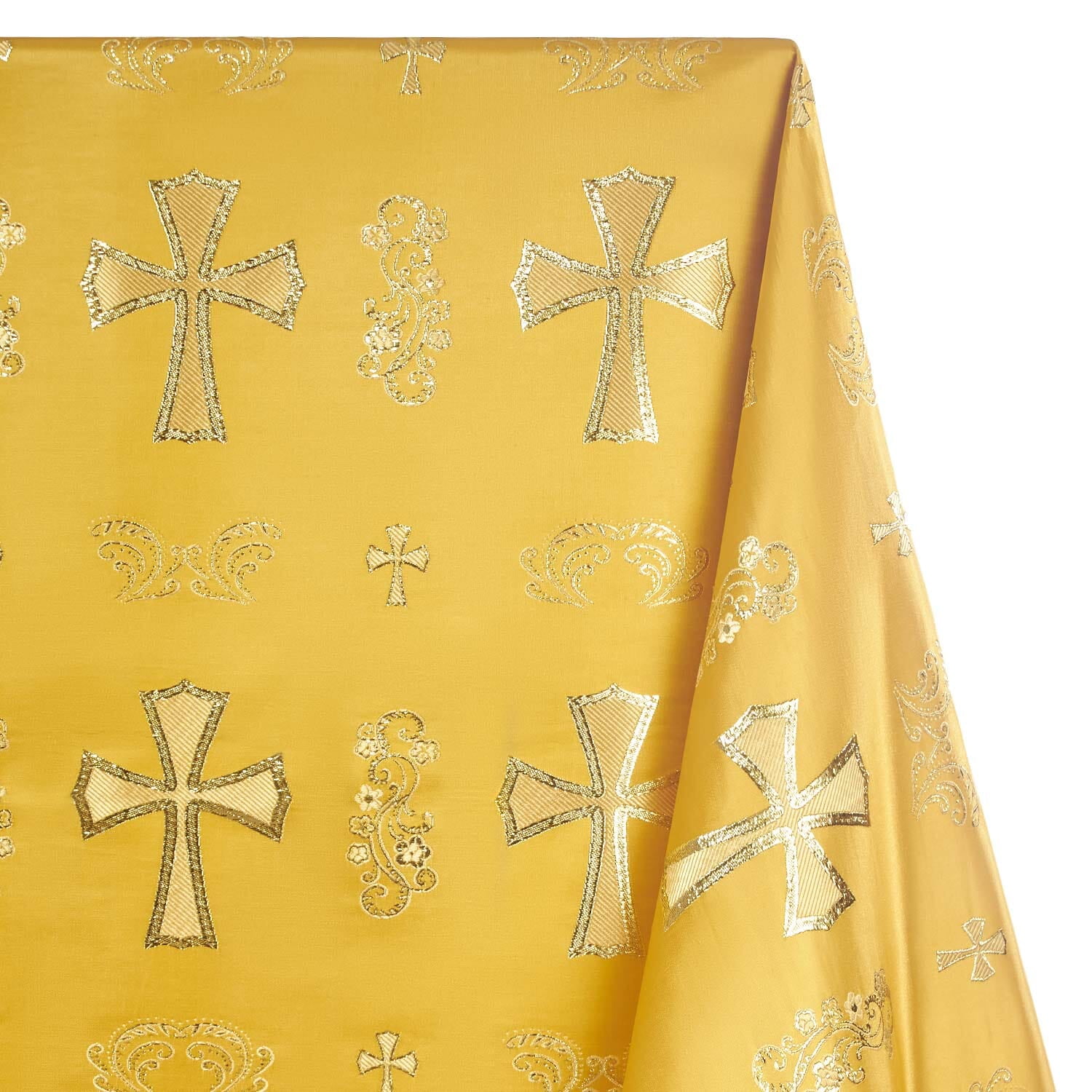 Metallic Clerical Church Cross Brocade Fabric 58/60" Wide Sold By The Yard Many Colors (Gold / Gold) (10 Yard)