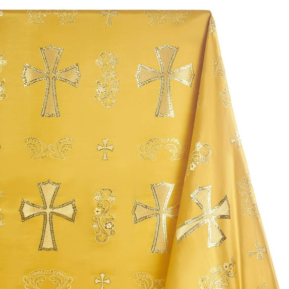 Metallic Clerical Church Cross Brocade Fabric 58/60" Wide Sold By The Yard Many Colors (Gold / Gold)