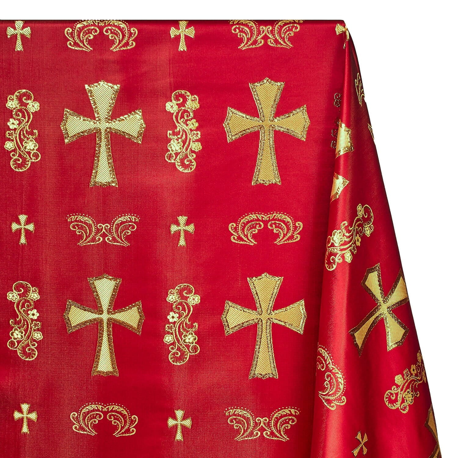 Metallic Clerical Church Cross Brocade Fabric 58/60" WideSold By The Yard Many Colors (Burgundy / Gold) (5 Yard)