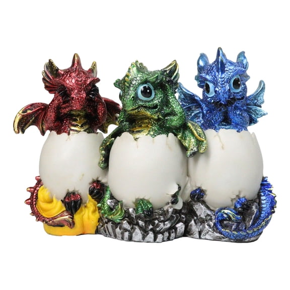 Metallic Colorful See Hear Speak No Evil Baby Dragon Hatchling in Eggs Figurines