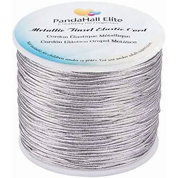 Metallic Cord 1mm 109 Yards Metallic Tinsel Elastic Cord Ribbon Stretch Cord Ribbon Wrap Thread Tag Cord for Christmas Ornament Hanging Decoration Jewelry Making Wrap Ribbon Silver