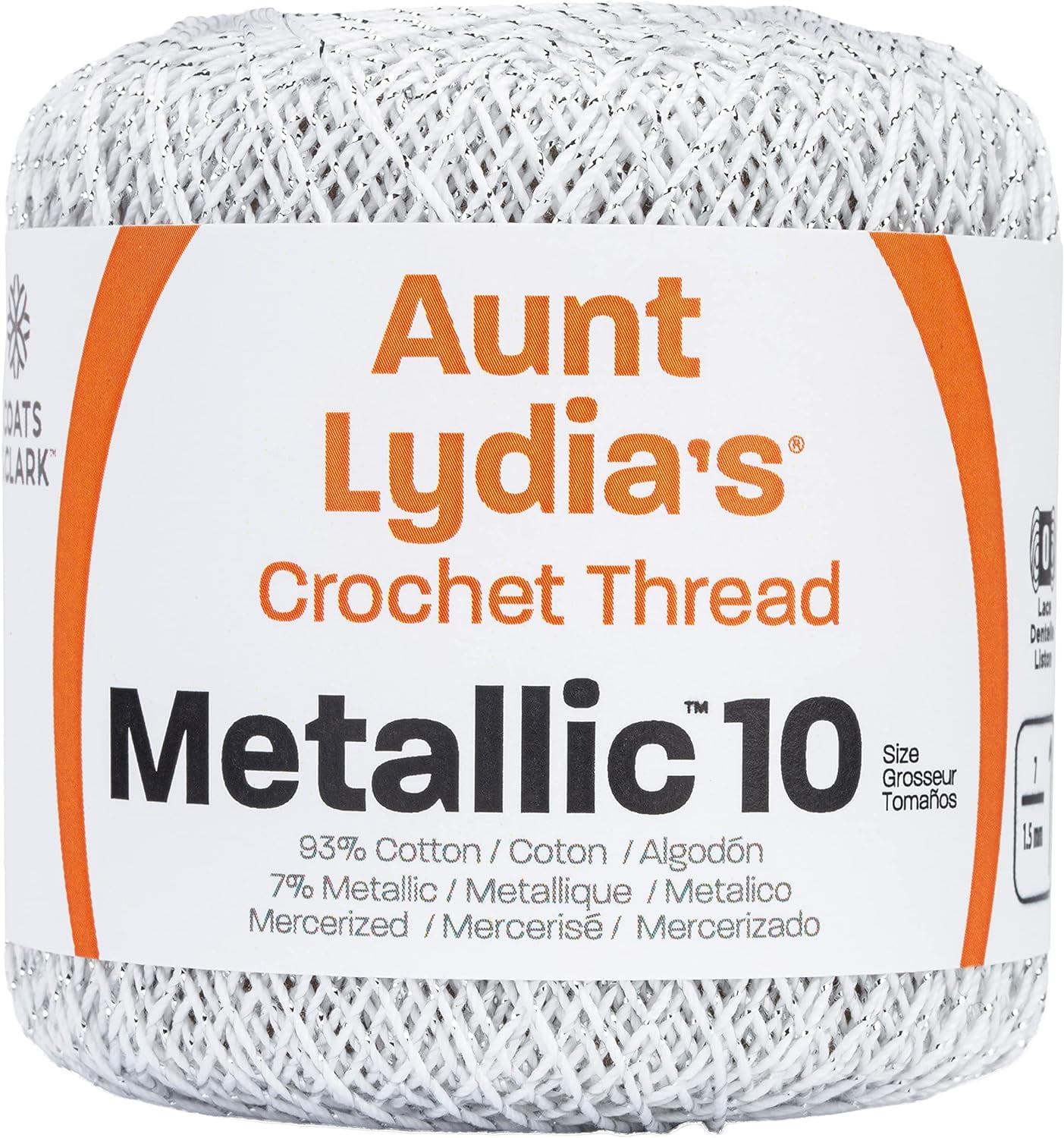 Metallic Crochet Thread, 10, White/Silver