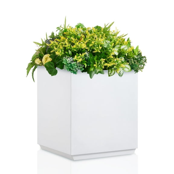 Metallic Cube Planter 17Lx17Wx20H inches, Large Outdoor Square Planter 24lbs White