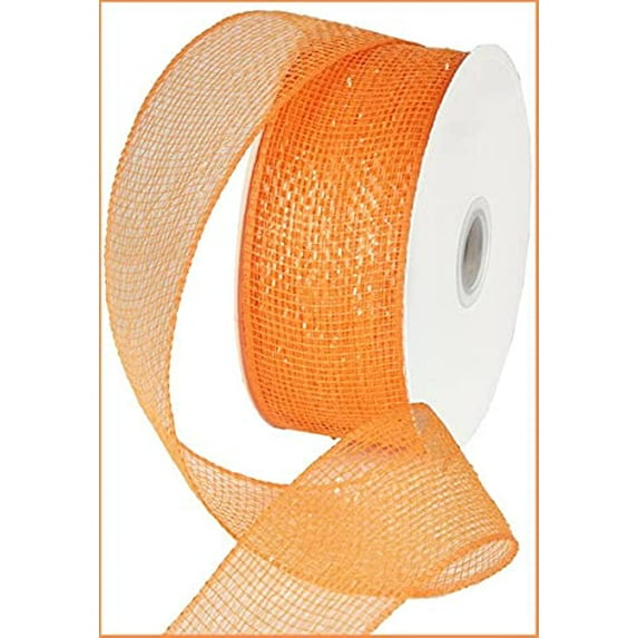 Metallic Deco Mesh Ribbon, 2.5" x 25 Yards, Orange with Orange Foil