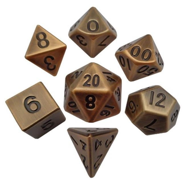 Metal Dice Polyhedral Set of 7 die (7) Antique Gold