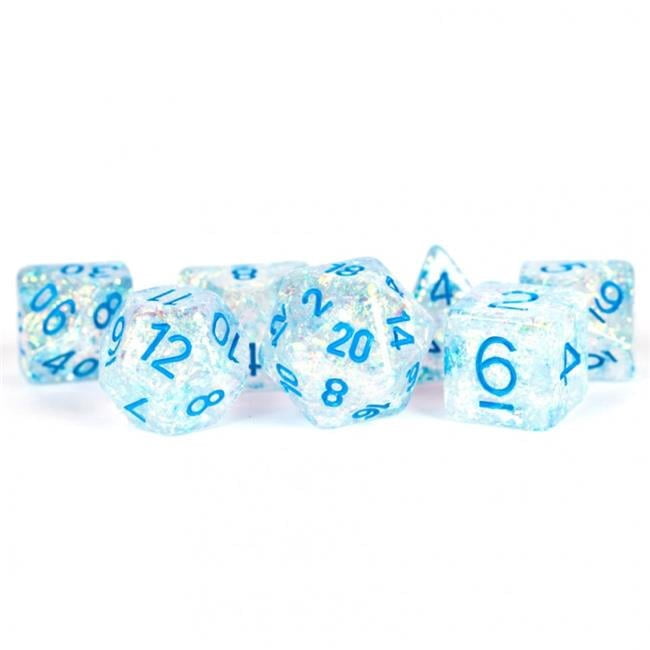 Metallic Dice Games  Flash Dice, Clear with Blue Numbers - Set of 7