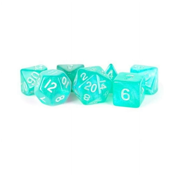 Metallic Dice Games LIC180 Poly Stardust Dice Set, Turquoise & Silver - Set of 7