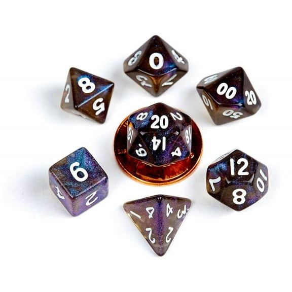 Metallic Dice Games LIC4175 Mini Poly Stardust Galaxy Dice Set - Set of 7
