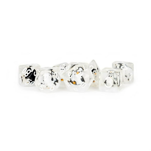 Metallic Dice Games LIC741 Polyhedral Penguin Dice Set, Black & White - Set of 7
