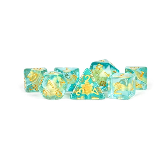 Metallic Dice Games LIC742 Polyhedral Turtle Dice Set, Blue & Green - Set of 7