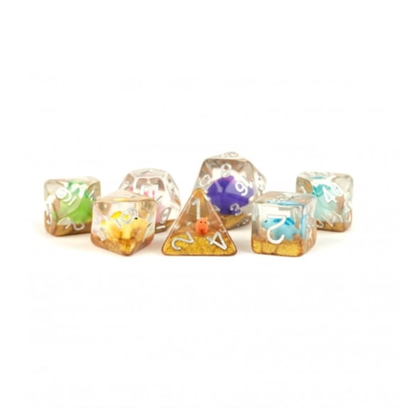 Metallic Dice Games Poly Set Dinosaur w/Silver (7)