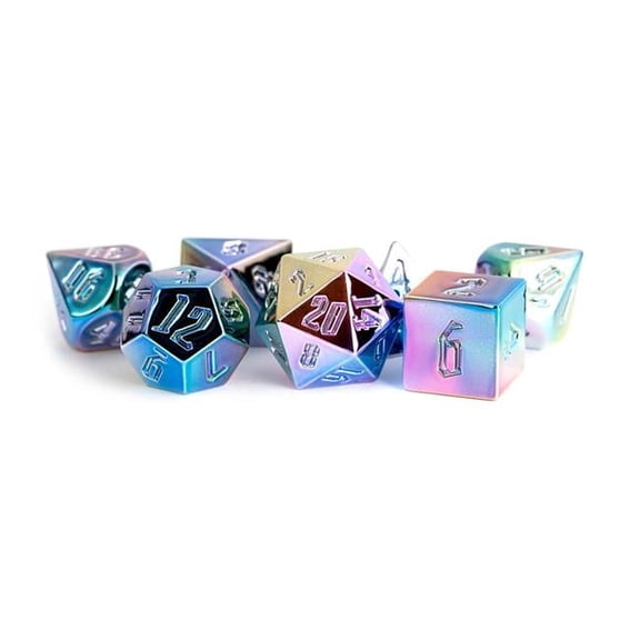 Metallic Dice Games Metal Rainbow & White Aegis Dice - Set of 7