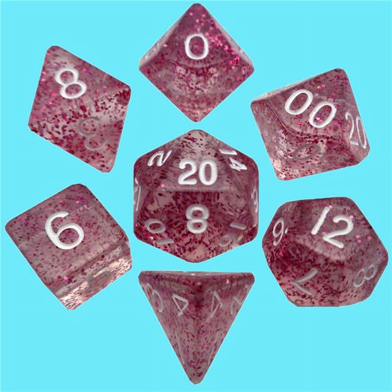 Metallic Dice Games LIC4208 Mini Polyhedral 7 Dice Set Ethereal Light Purple with White Numbers Rpg Game, 10 mm