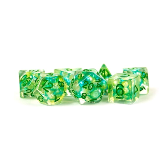 Metallic Dice Games Sea Foam Pearl Dice with Gold Numbers Resin 16mm (5/8in) 7 Dice Set