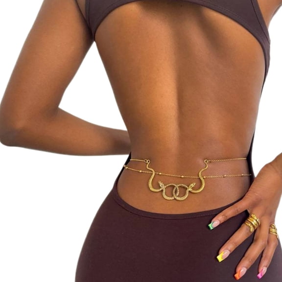 Metallic Double Snake Body Chain Women Waist Chain Belly Chain Waist Decors Party Waist Ornament Birthday Gift