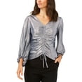 thumbnail image 1 of Metallic Drawstring Blouse Navy Silver S, 1 of 1