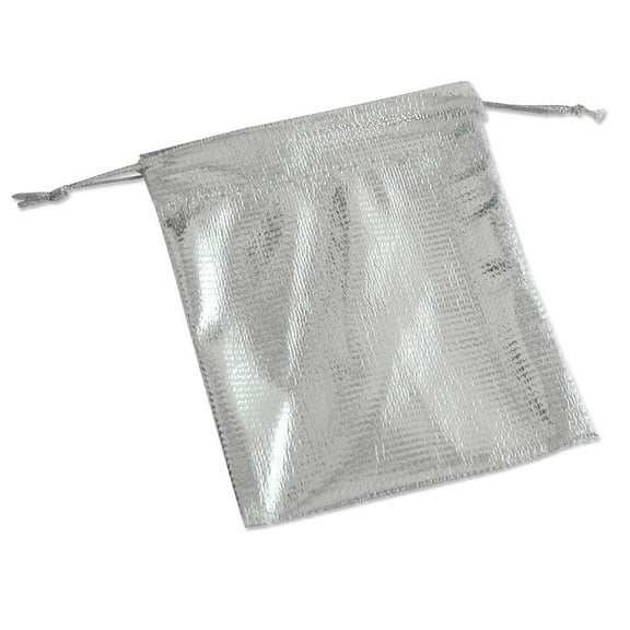 Metallic Drawstring Pouch Medium Silver (Dozen)