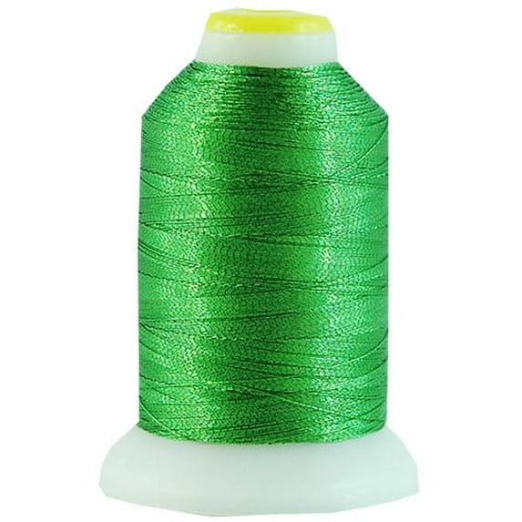 Metallic Embroidery Thread | No. L63 - Green | 500 Meter Cones (550 Yards) | 25 Brilliant Shiny Colors | For Machine Embroidery