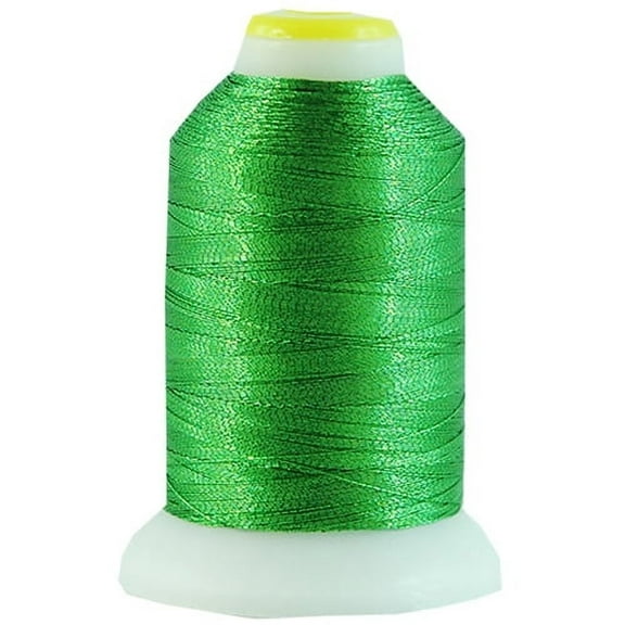 Metallic Embroidery Thread | No. L63 - Green | 500 Meter Cones (550 Yards) | 25 Brilliant Shiny Colors | For Machine Embroidery
