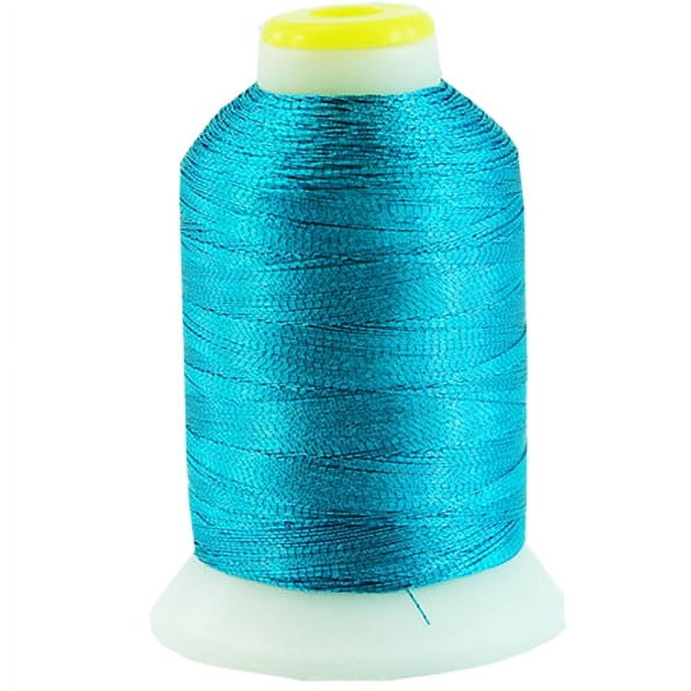 Metallic Embroidery Thread | No. L70 - Aqua Blue | 500 Meter Cones (550 ...