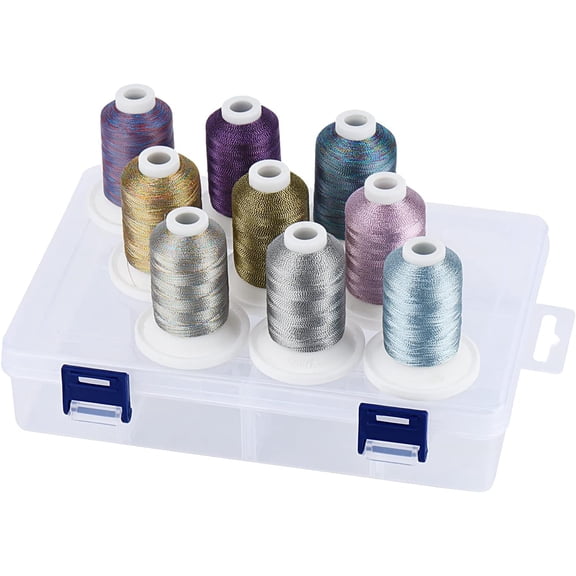 Metallic Embroidery Thread with Storage Box, 700M Snap Spools | 9 Colors for Embroidery and Sewing Machine