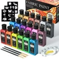 thumbnail image 1 of Metallic Fabric Paint, Shuttle Art 18 Metallic Colors Permanent Soft Fabric Paint in Bottles (60ml/2oz) with Brush and Stencils, Non-Toxic Textile Paint for T-shirts, Shoes, Jeans, Bags & DIY Projects, 1 of 7