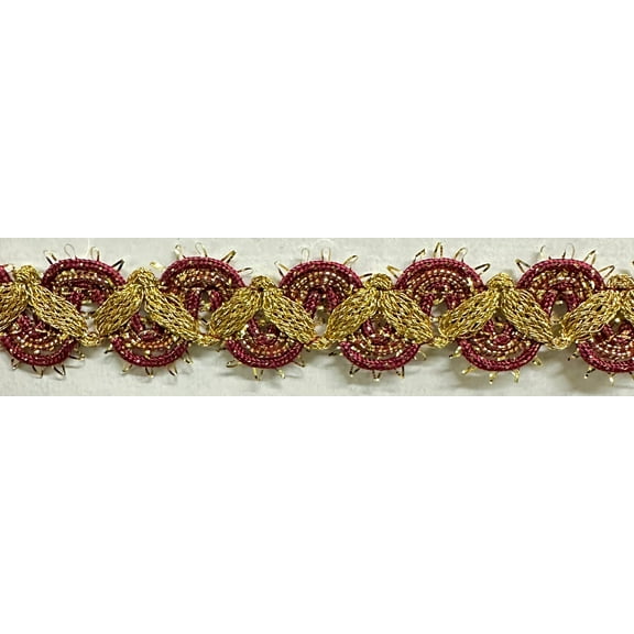 Metallic Fancy Scroll Trim 3/4"X10yd-Burgundy/Gold, Pk 10, Decorative Trimmings