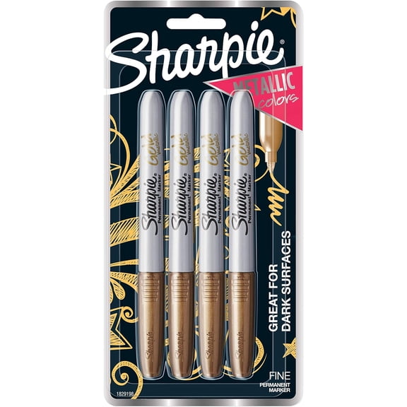 Metallic Fine Point Permanent Marker, Gold, 4 Count