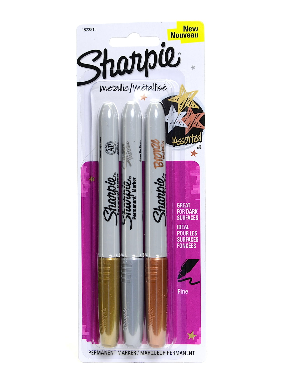 Metallic Fine Point Permanent Markers gold, silver, bronze, pack of 3 (pack of 4)