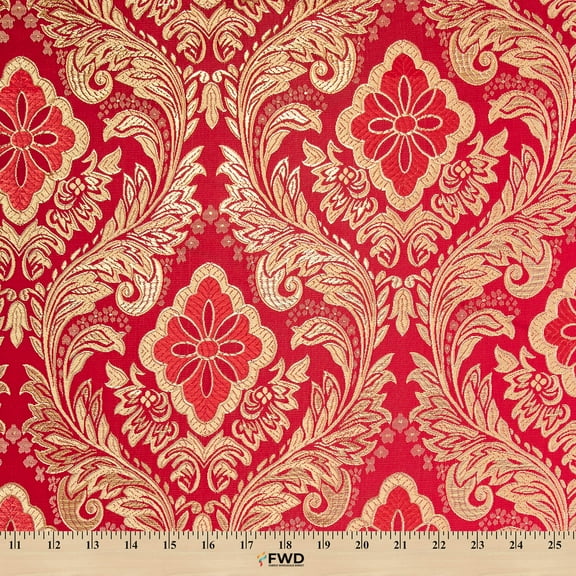 Metallic Floral Brocade Fabric 60" By Yard in Red Gold White Purple Blue Green (Burgundy / Gold)
