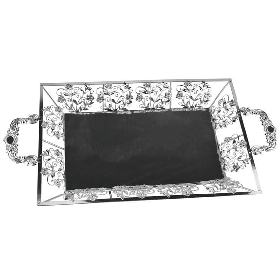 Metallic Flourish Mirror Base Rectangle Tray, 23-1/4-Inch (Silver)