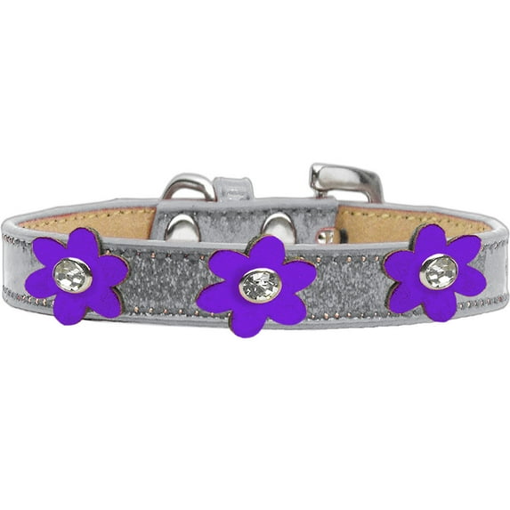 Metallic Flower Ice Cream Collar Silver With Metallic Flowers Size Purple 18