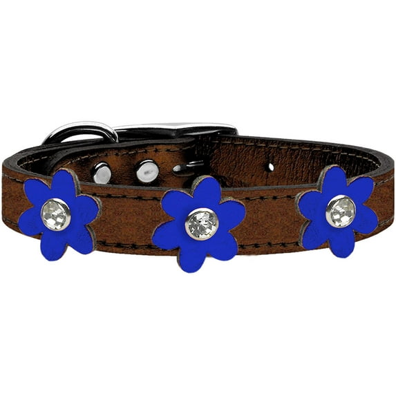 Metallic Flower Leather Collar With Metallic Flowers Size Bronze Blue 20