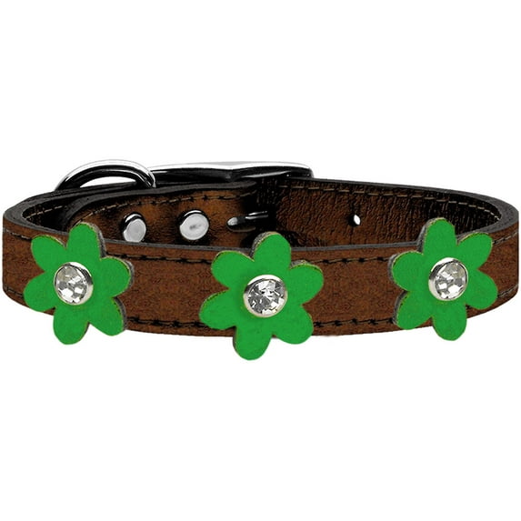 Metallic Flower Leather Collar With Metallic Flowers Size Bronze Emerald Green 24