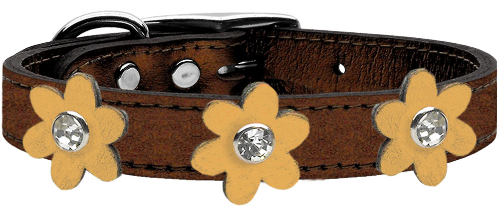 Metallic Flower Leather Collar With Metallic Flowers Size Bronze Gold 24