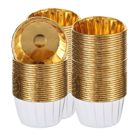 Metallic Foil Cupcake Liners for Baking Cupcake, 100Pcs Cupcake Muffins Liners Cupcake Holders, White/Gold