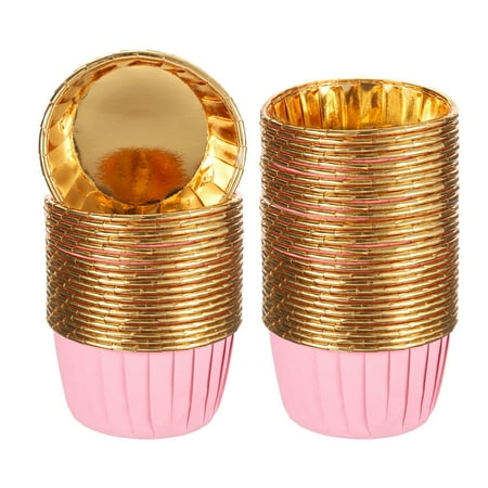 Metallic Foil Cupcake Liners for Baking Cupcake, 50Pcs Cupcake Muffins Liners Cupcake Holders, Pink/Gold