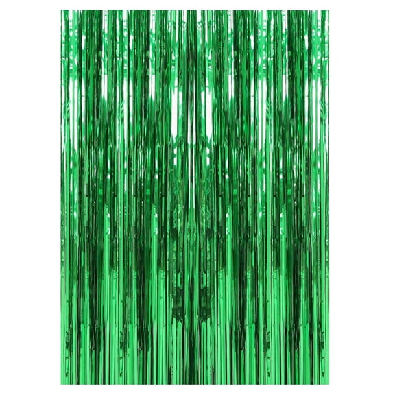 Metallic Foil Fringe Curtain Party Backdrop for Birthday Decorations Shimmer Streamer Wall Decor 3.28ftx6.6ft Green