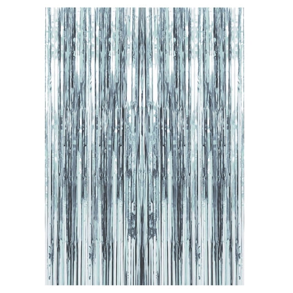 Metallic Foil Fringe Curtain Party Backdrop for Birthday Decorations Shimmer Streamer Wall Decor 3.28ftx6.6ft Light Blue