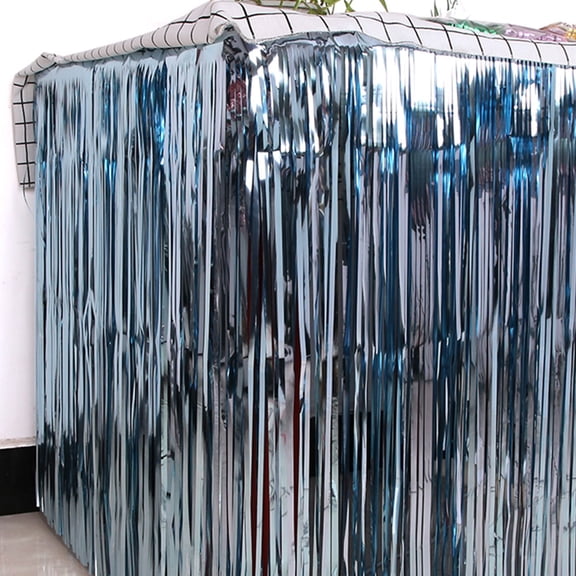 Metallic Foil Fringe Table Skirt, 108 X 29 inch Tinsel Table Skirt for Baby Showers Wedding Birthday Party(Blue)