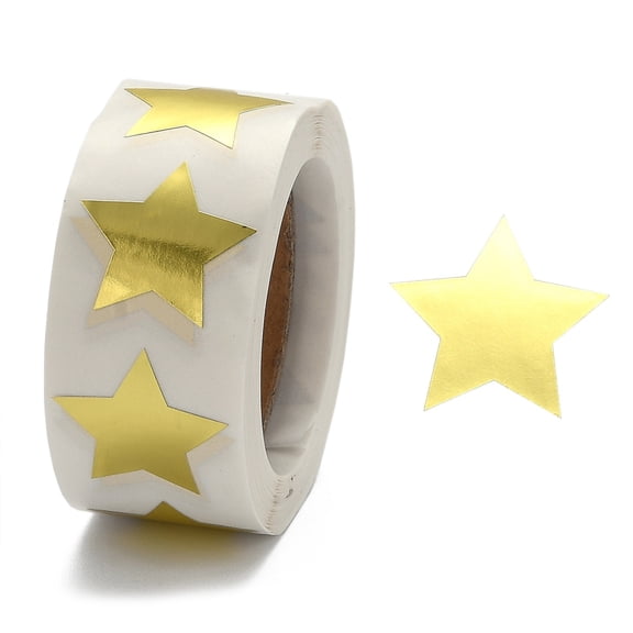Metallic Foil Star Shape Paper Sticker Labels Writable Paper Star Shape Seal Labels Teacher Supplies Gold 24x23.5mm 500pcs/roll