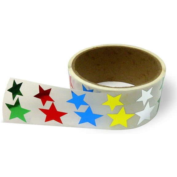 Metallic Foil Star Stickers, Assorted Sizes,  and 1 - 450 Labels per Roll with perf on roll After Every 10 Labels Assorted Colors