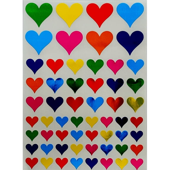 Metallic Foil Stickers, Envelope Seals Multi-color Hearts, 3 sizes, Royal Green - 290 pack