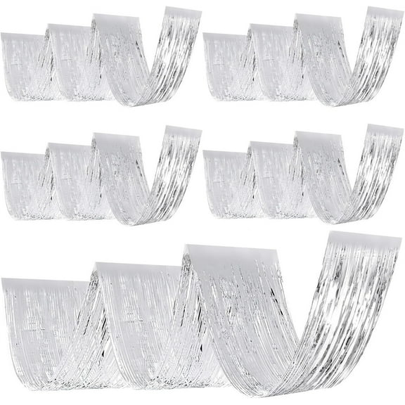 Metallic Fringe Ceiling Curtain,TGY 15ft 4 Pack Silver Backdrop Curtains, Foil Fringe Curtains Tinsel Streamers for Birthday Wedding Baby Shower Christmas Party Decorations