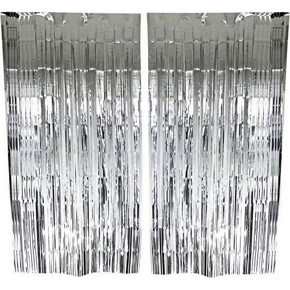 Metallic Fringe Foil Curtain Backdrop for Weddings, Birthdays, Special Occasions (Silver, 2 Pack)